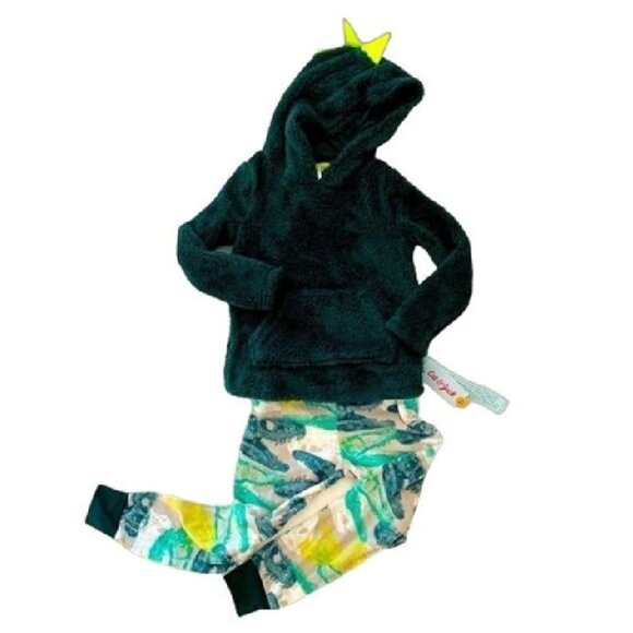 Cat and Jack Kids Hooded Dinosaur Pajama Set Size XS 2 Piece Hoodie PJ Pants NWT - Picture 2 of 8